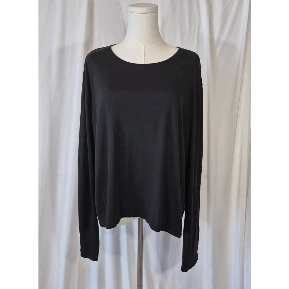 Quince Black Cotton Modal Relaxed Long Sleeve Top Large - Picture 3 of 9
